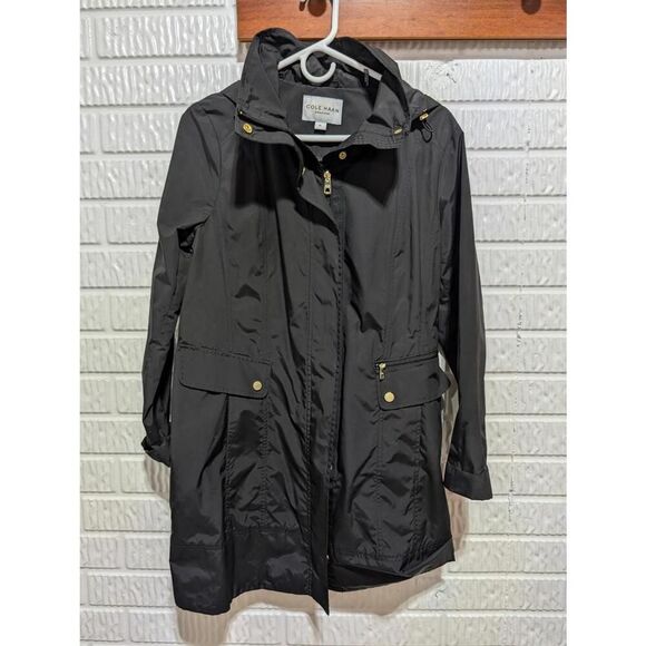 Cole Haan Women's Black Solid Long-Sleeve Lightweight Rain Coat Size PL - Picture 1 of 8